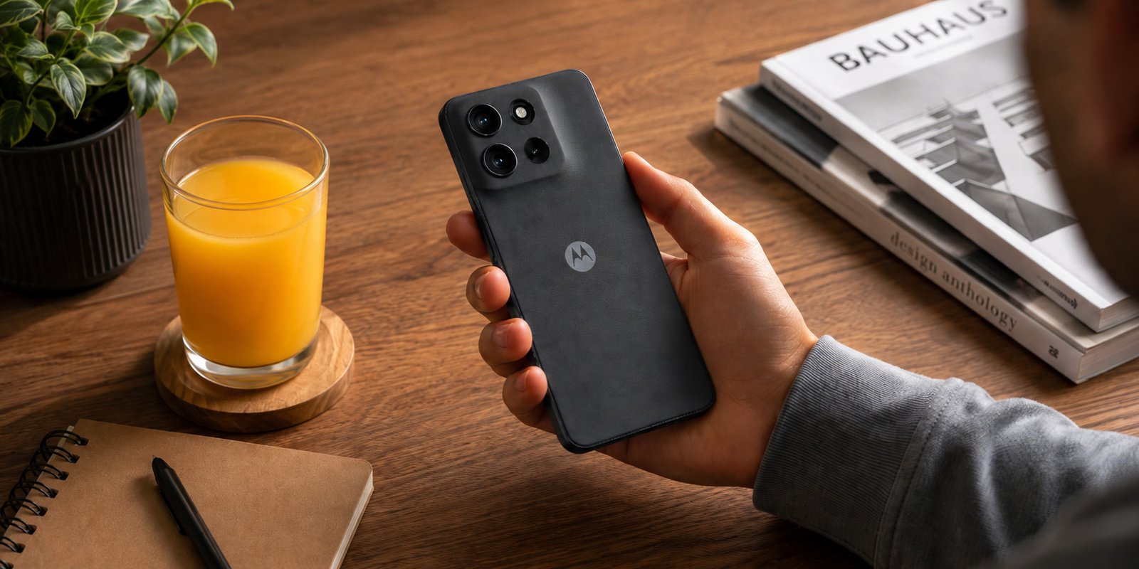 Moto G56 5G visto pela parte traseira