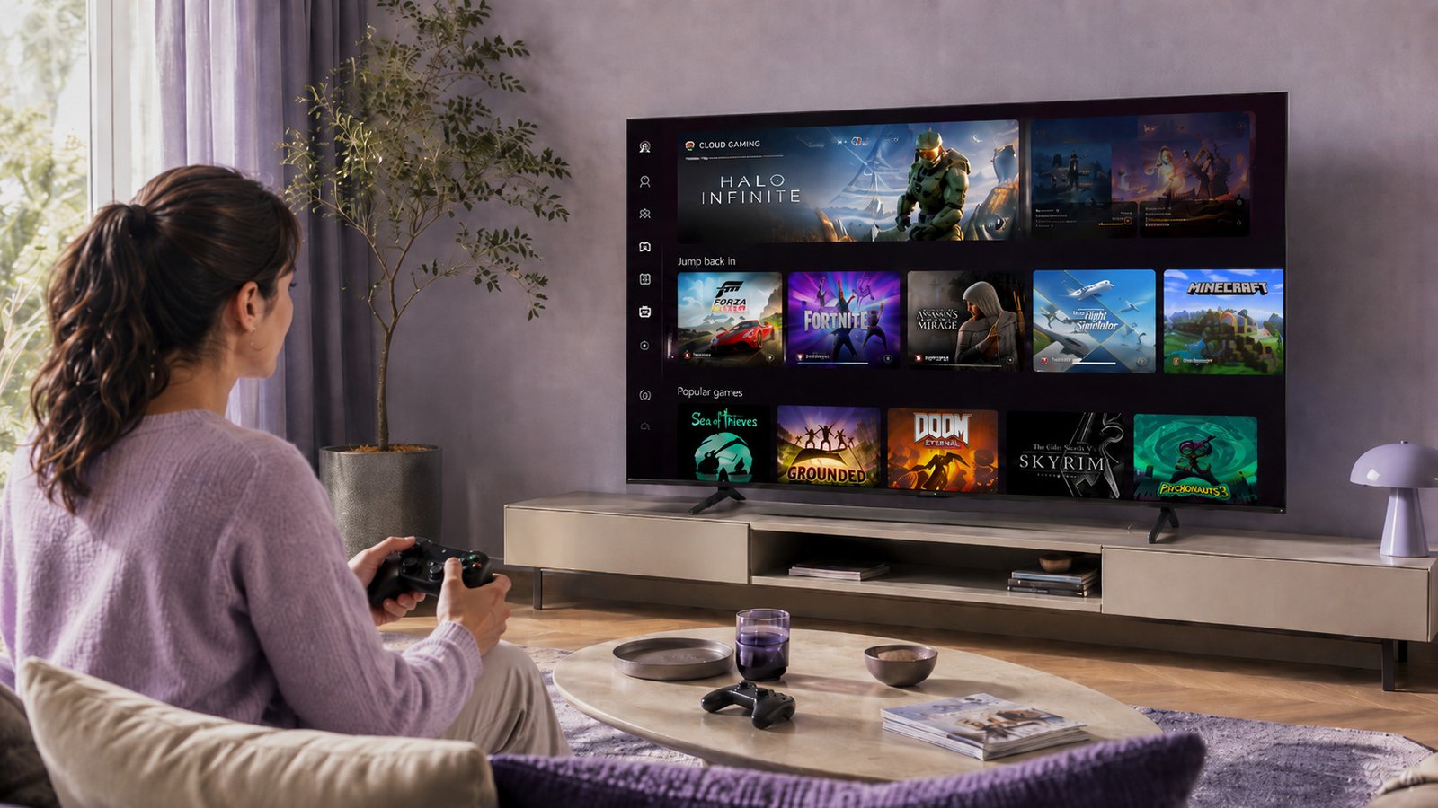 Samsung Crystal UHD U8600F 55 polegadas exibindo jogos na nuvem